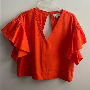 Marc New York Vibrant Orange Cotton Blouse with Ruffle Sleeves—Size L